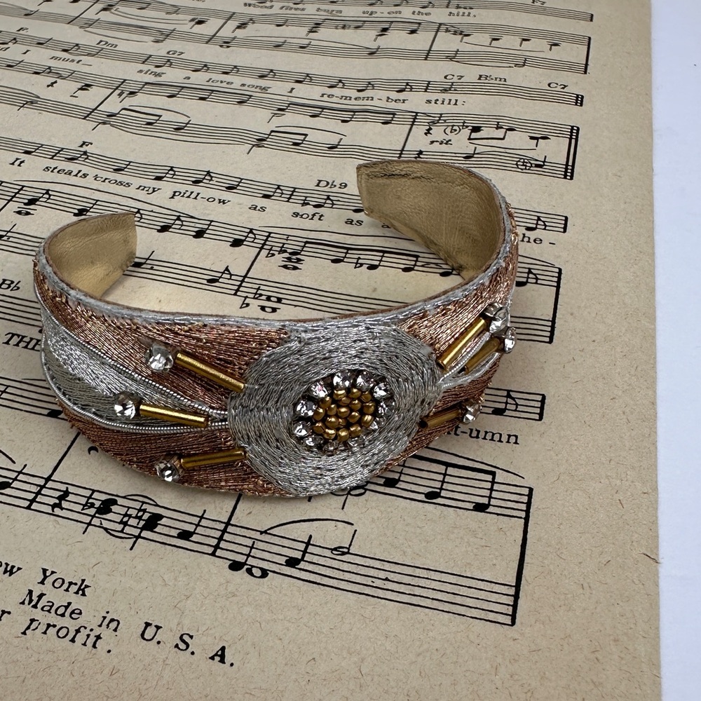 Nahua Aprielle Gold Silver Hand Embroidered Beaded Unique Bangle Bracelet
